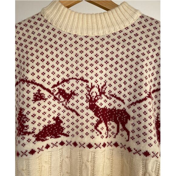 Vintage 70s JANTZEN Wool Deer Sweater / Sz L / Landscape Retro Holidays Ski - Picture 6 of 9